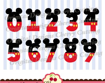 Birthday Numbers 0 through 9 SVG,Mouse ears numbers 0-9, Birthday Mickey numbers Silhouette & Cricut Cut Files-Personal and Commercial Use