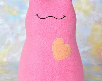 Handmade Slug Stuffed Animal, Med Pink, Soft Orange Fleece, Personalized Tag, Plush Kids Baby Toddler Art Toy Doll, Hug Me Slug, 12 inch