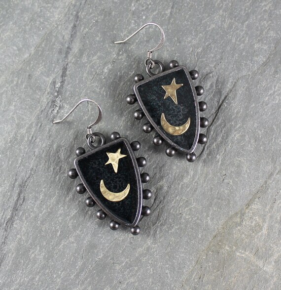 Bohemian Chic ~ Rustic Romantic ~ Moon and Star ~ Night Sky ~ Shield earrings