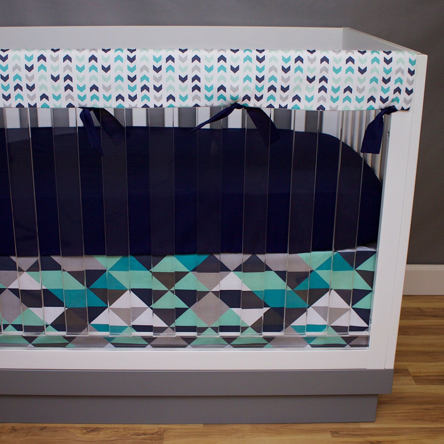 Boy Nursery Set Boy Crib Bedding Navy and Mint Crib Skirt
