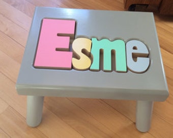Gray Name Puzzle Stools ("FREE" Shipping) (Put Child's Name in Notes to Seller on Checkout Page)