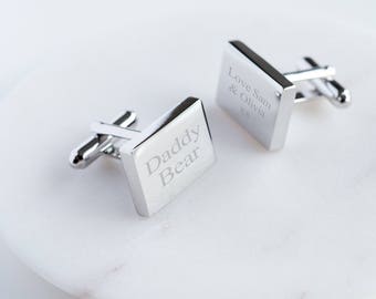 Rectangular Personalized Cufflinks, Polished Cufflinks in Personalized Gift Box