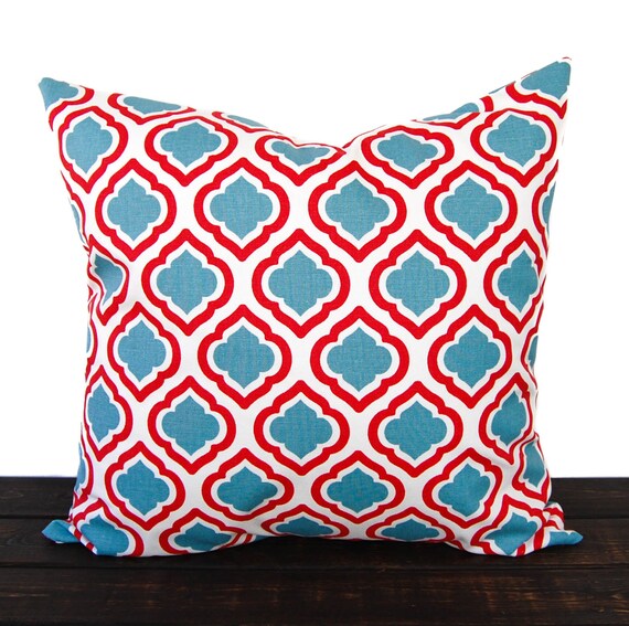 Dusty Blue and red pillow cover cushion cover blue ivory red
