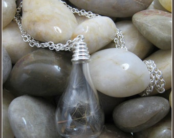 Teardrop Dandelion Seed Pendant on 24" Chain