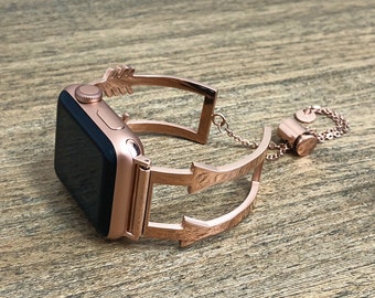 The Alyssa Arrow Metal Apple Watch Band 38mm or 42mm | Rose Gold Stainless Steel | Series 1, 2, 3 | Adjustable Strap