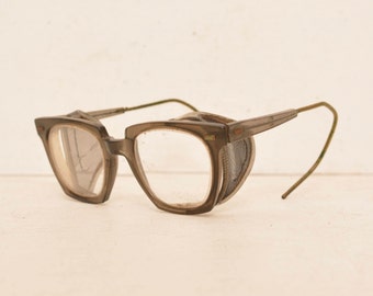 Vintage Willson Safety Glasses Square Clear Lenses Mesh Side Shields Goggles Steampunk 50s; FREE SHIPPING U.S.A.