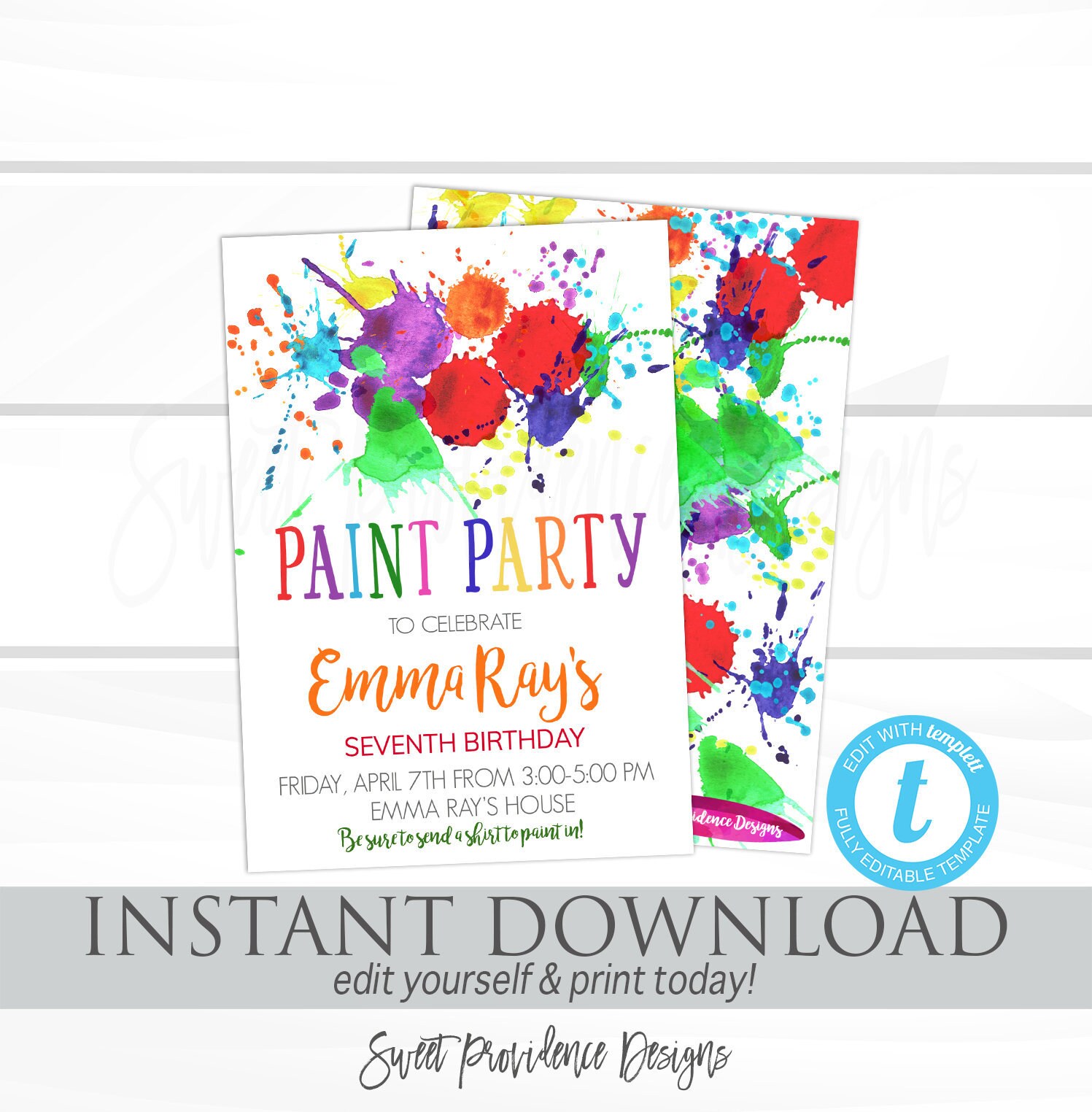 Paint Party Birthday Invitation, Art Party invitation, Kid Birthday ...