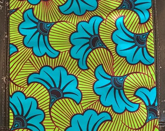 1 yard Vlisco/ Ethnic fabric Green/ Blue/Orange floral design African fabric/ African Wax print/ Ankara/ African Cloth/ African Material