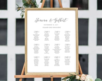 Elegant Seating Chart, Wedding Reception Sign, Guest Seating Chart, Wedding Calligraphy, Printable