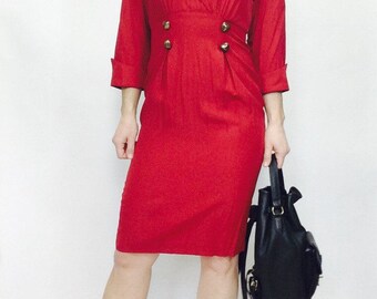 Vintage Red dress 90s dress size 2 dress red dress short red dress pencil dress 90s short dress short vintage dress red vintage long sleeve