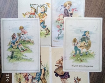 The eight vintage Postcard Children