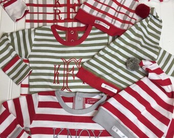 Monogrammed Christmas Pajamas, baby holiday PJs, Loved baby holiday pajamas