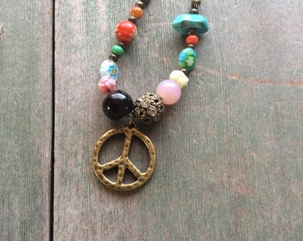 Peace of Mind Necklace/Boho/Hippie/Multi Bead/Colorful