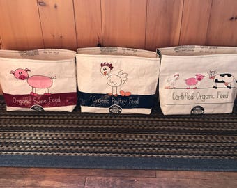 Upcycled grain bag tote / market bag/ grocery bag/ tote bag/ recycled/ upcycled tote/ upcycled bag