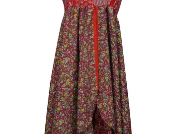 Boho Medley Summer Dress Vintage Floral Print Recycled Silk Sari Hippie Chic Halter Dresses