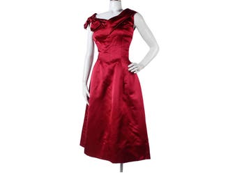 Vintage 50s Dress - 50s Party Dress - Red Satin Dress - Harvey Berin - Karen Stark - 50s Satin Party Dress - 50s Designer Dress - XS XXS
