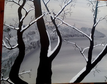 In the winter trees acrylic painting