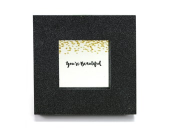 Mini cubicle wall mirror with "You're Beautiful" message