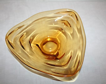Amber Glass Triangular Shaped Candy Dish