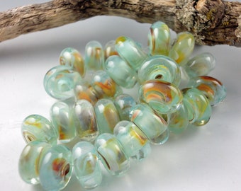 Lampwork Glass Beads, Handmade lampwork bead, lampwork glass 8 bead set, jewelry supply, lampwork spacer bead, artist lampwork, Sand and Sea