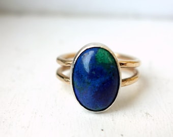 Blue Green Lapis Ring in Sterling and 14k Gold-Filled Band