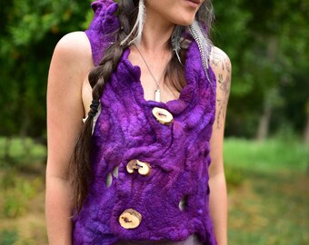 Nuno Felted Pixie Woodland Vest-Wool Vest-Fairy Top-Woodland Costume-Fairy Top-Wild Natural Clothing-Festival Wear-Fairy Costume OOAK