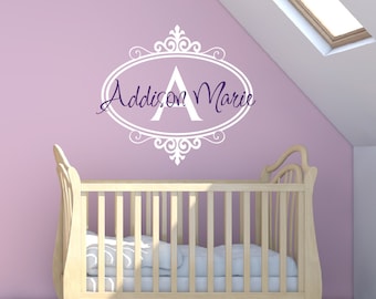 Baby Girl Nursery Wall Decal - Childrens Wall Decals - Monogram Name Vinyl Lettering