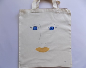 Hand painted cotton tote bag
