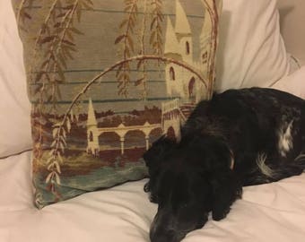 Vintage Needlepoint Church Pillow