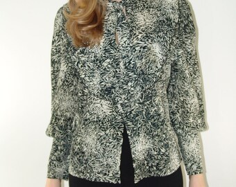 vintage 80s blouse with ruffles black and white