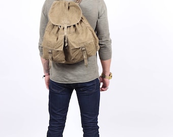 Vintage Canvas Backpack, Hiking Backpack, Military Green Backpack, Travel Backpack, Vintage Hipster Backpack