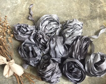 SLATE hand dyed Silk Ribbon, Hand dyed Silk Ribbon, Bouquet Silk Ribbon, Silk Ribbon, Paper Styling Silk Ribbon, Slate Silk Ribbon, Slate