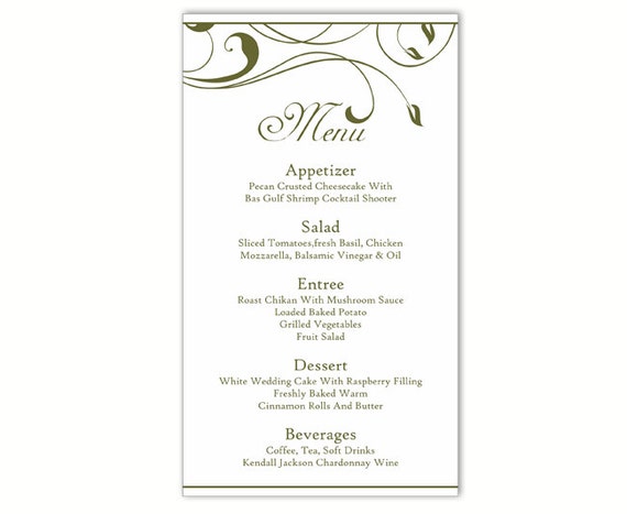 Wedding Menu Template DIY Menu Card Template Editable Text