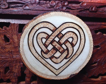 3.5" Wood Burned Magnet - Handmade Wood Magnet, Celtic Heart, Bohemian Magnet