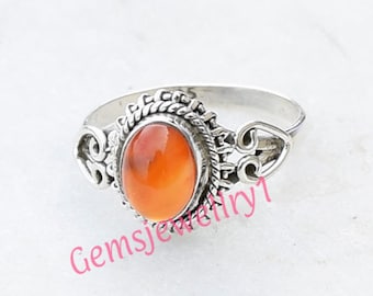 Carnelian Ring, Carnelian Stone Ring, 925 Sterling Silver, Natural Carnelian Stone, Handmade Ring, Girls Ring, Gemstone Ring, Bohemian Ring