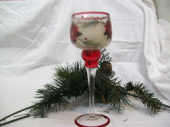 Christmas Candle, Cinnamon scented candle, candle in wine stemware, Candle in wine glass, soy based candle, candle with glitter