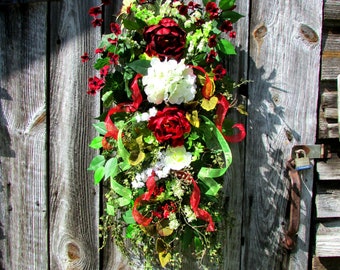 Spring Summer door hanger wreath for front door, country rustic swag, year round wreath, spring wreaths, swags for Spring, farmhouse wreath