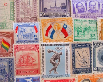 Water People 50 Vintage Paraguay Postage Stamps Republic of Paraguay South America Latin America South America Scrapbook Worldwide Philately