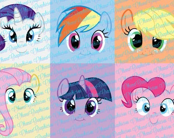 Pony Inspired Faces, Rarity, Rainbow Dash, Apple Jacks, Fluttershy, Twilight Sparkle, Pinkie Pie SVG ONLY
