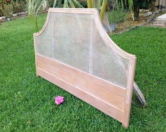 PAGODA CANE HEADBOARD / Vintage king Pagoda Headboard 78" x 50" tall/ Solid Wood carved headboard / Hollywood Regency style Retro Daisy Girl