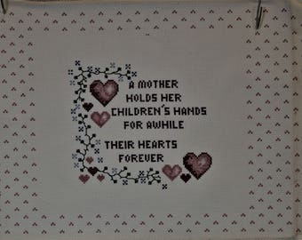 Finished Cross Stitch A Mother Holds Her Children's Hands