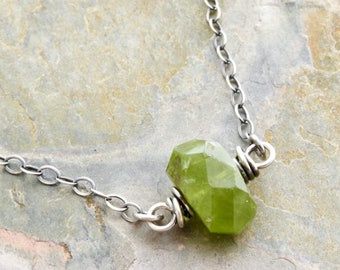 August Birthstone Necklace - Green Gemstone Necklace - Peridot Necklace - Sterling Silver - #4784