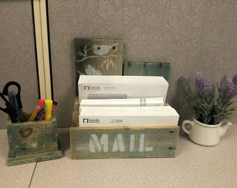 Rustic wooden mail organizer