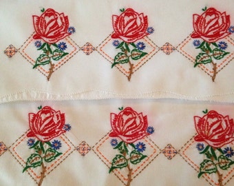 Pretty Hand Embroidered Rose Pillowcases