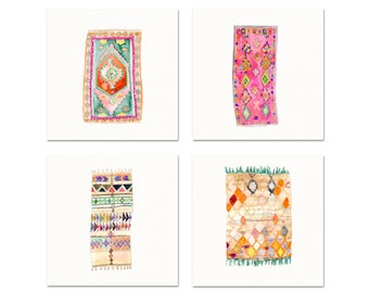 Moroccan Rug Watercolor Art Prints. Boho Watercolor Moroccan Rug Art. Boho Chic Dorm Decor. Gallery Wall Prints. Modern Nursery Art Prints.