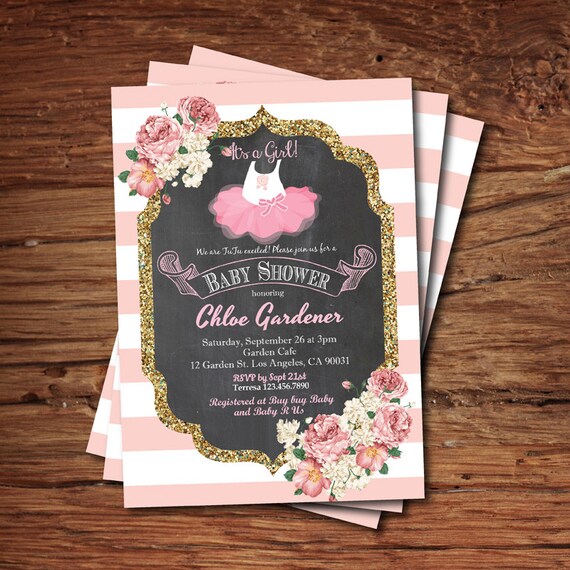 Tutu baby shower invitation. Baby girl shower invitation.