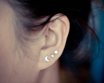 Moon Sterling Silver Earring Studs