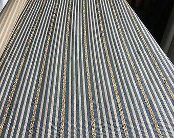 Upholstery Scrap Remnant Blue/white/gold stripe fabric 55"x 2 yards. Furniture