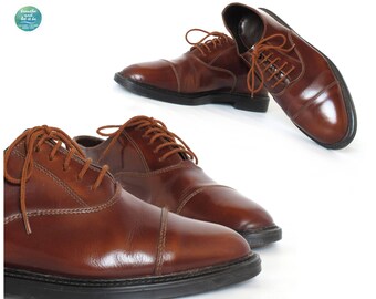 Mens Chestnut Oxfords, 90s Brown Leather Lace Ups, Vintage Mens Marbled Brogues, Mens Derby Shoes, us 8, uk 7, eu 41