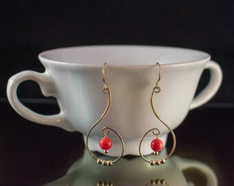 Coral 14k Gold Filled Dangle Earrings - Natural Pink Gemstone Earring - Wire Wrap Jewelry